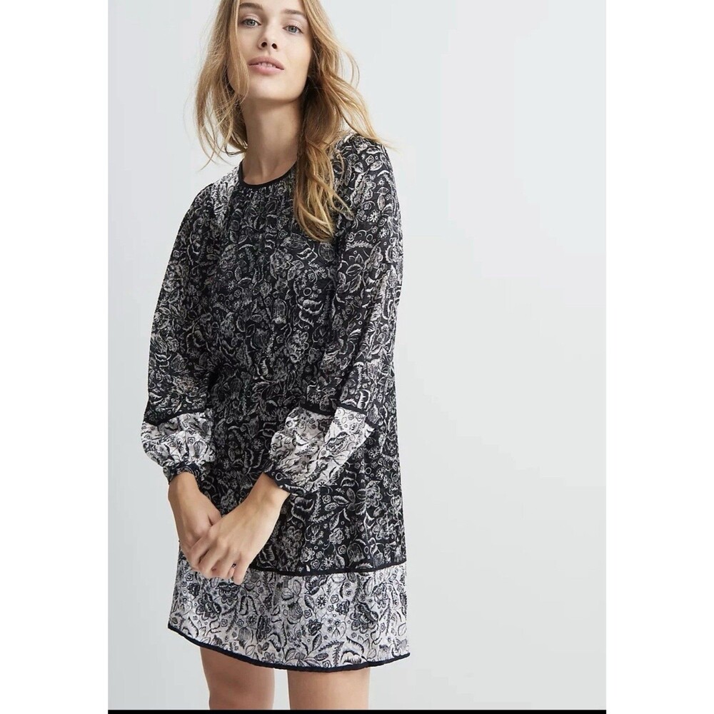 Anthropologie Susanne Tunic Dress Black White Floral Peasant Boho Summer Large